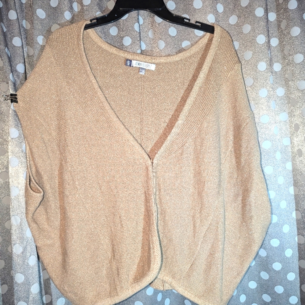 JENNIFER LOPEZ Gold Metallic Sparkle Ribbed Shrug Large
